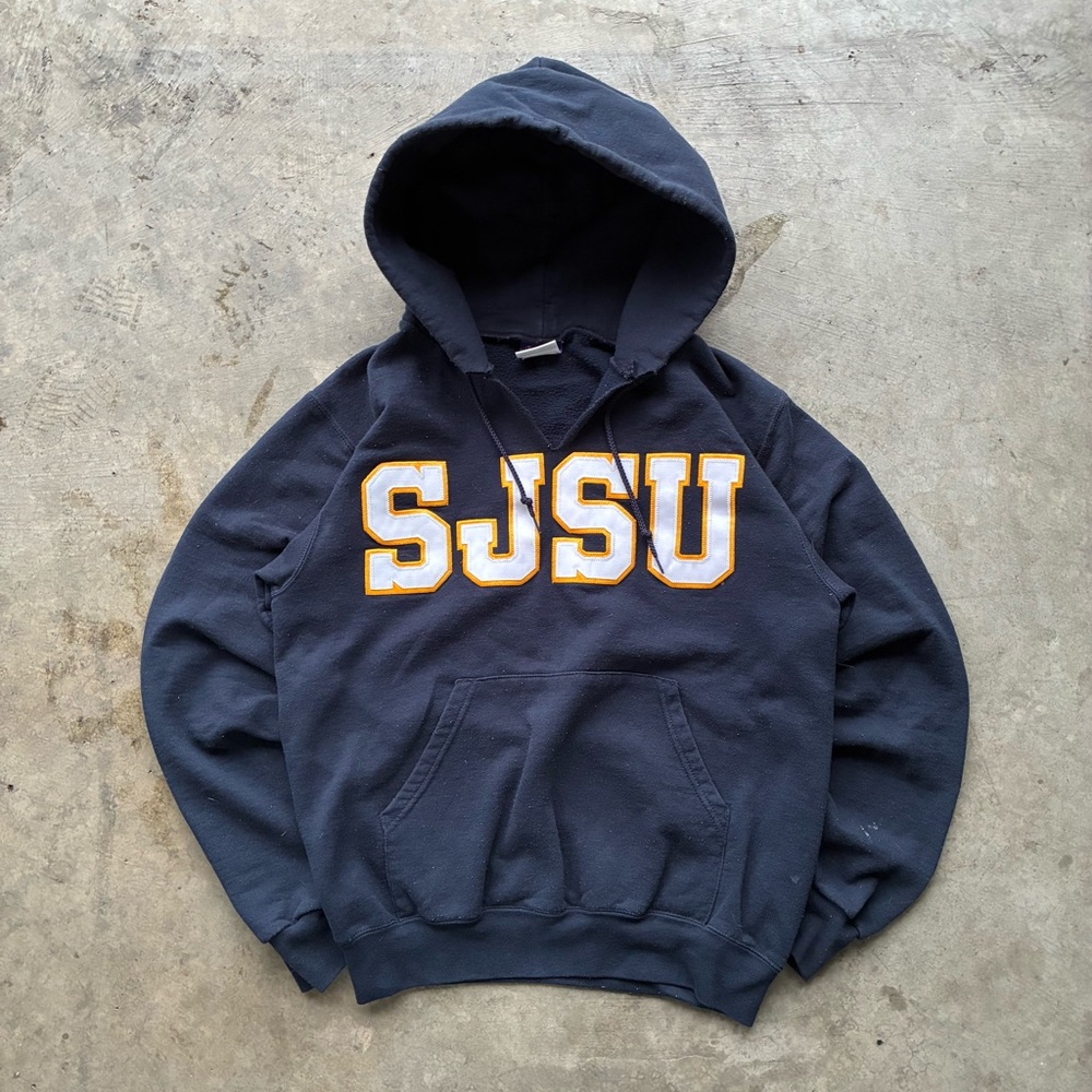 SJSU  Champion Navy Hoodie with Yellow Lettering